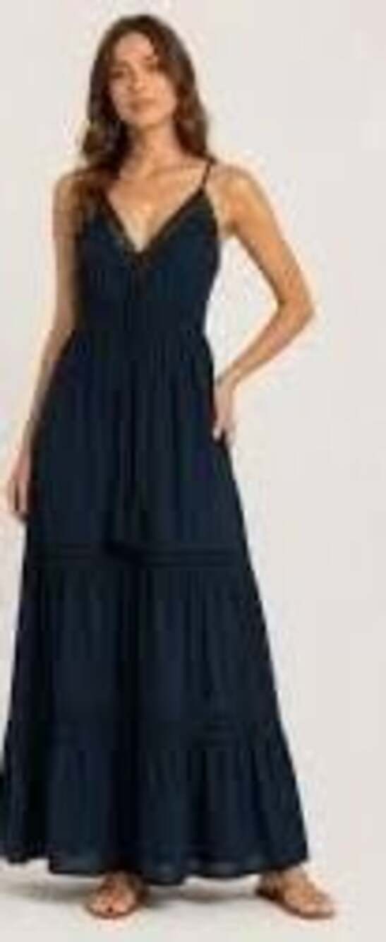 Antonio Melani Sleeveless V-Neck Navy blue   Tiered Ruffle Maxi Dress Sz 10